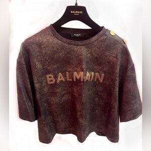 Balmain Vintage Wash T-Shirt with Gold Buttons
